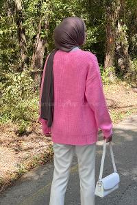 Lamelif İnce Örgülü Kazak Pembe
