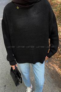 Lamelif İnce Örgülü Kazak Siyah