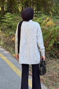 Lamelif Kalp Nakış Detaylı Oversize Hırka Gri