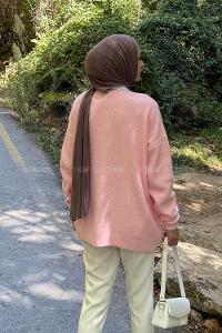 Pink V Neck Long Arm Wool Elastan Polyester Cardigan