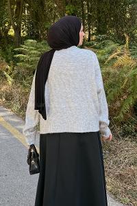 Lamelif Kendinden Desenli Triko Kazak Gri