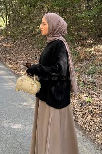 Lamelif Kendinden Desenli Triko Kazak Siyah