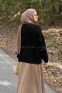 Lamelif Kendinden Desenli Triko Kazak Siyah