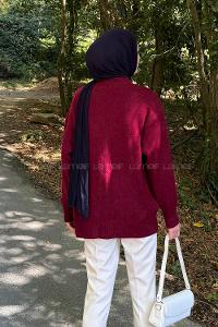 Lamelif Kurdeleli Triko Kazak Bordo