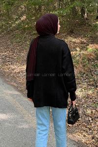 Lamelif Kurdeleli Triko Kazak Siyah