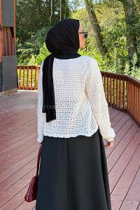 Lamelif Ön Bağcık Detaylı Ajurlu Hırka Bej