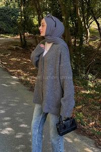 Lamelif Salaş Dokulu Basic Hırka Antrasit