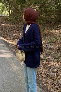 Lamelif Salaş Dokulu Basic Hırka Lacivert