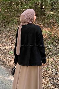 Lamelif Yaka Bağlama Detaylı Kazak Siyah