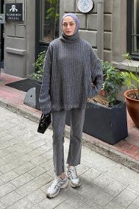 Lamelif Balıkçı Yaka Kazak Antrasit