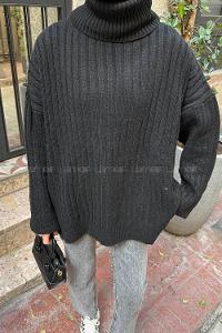 Lamelif Balıkçı Yaka Kazak Siyah