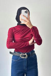 Lamelif Büzgü Detaylı Sandy Body Bordo