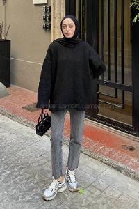 Lamelif Geniş Kollu Kazak Siyah