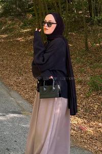 Black Crew Neck Long Arm Polyester Cardigan