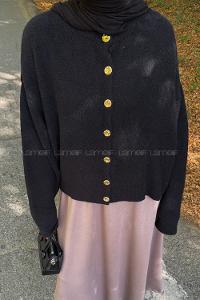 Black Crew Neck Long Arm Polyester Cardigan