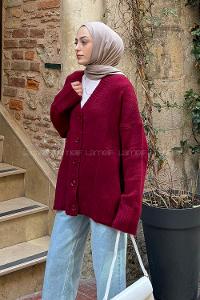 Lamelif Salaş Dokulu Basic Hırka Bordo