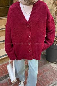 Lamelif Salaş Dokulu Basic Hırka Bordo