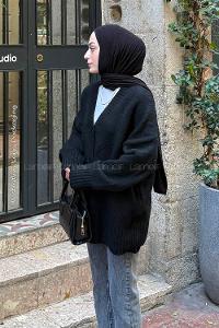 Lamelif Salaş Dokulu Basic Hırka Siyah