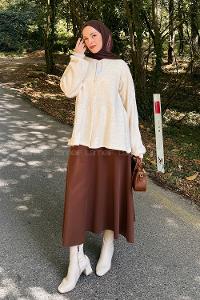 Lamelif Yaka Bağlama Detaylı Kazak Bej