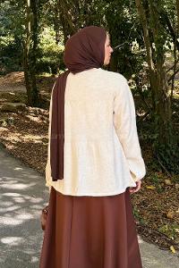 Lamelif Yaka Bağlama Detaylı Kazak Bej