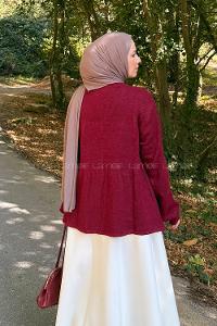 Lamelif Yaka Bağlama Detaylı Kazak Bordo