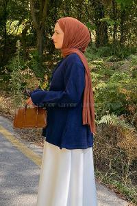 Lamelif Yaka Bağlama Detaylı Kazak Lacivert