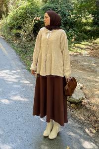 Lamelif Yaka Bağlama Detaylı Kazak Natural