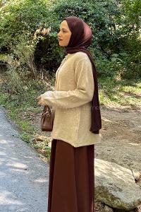 Lamelif Yaka Bağlama Detaylı Kazak Natural