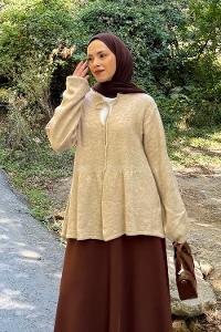 Lamelif Yaka Bağlama Detaylı Kazak Natural