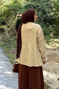 Lamelif Yaka Bağlama Detaylı Kazak Natural