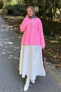 Lamelif Yaka Bağlama Detaylı Kazak Pembe