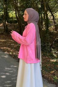 Lamelif Yaka Bağlama Detaylı Kazak Pembe