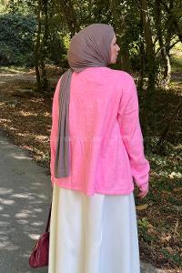 Lamelif Yaka Bağlama Detaylı Kazak Pembe