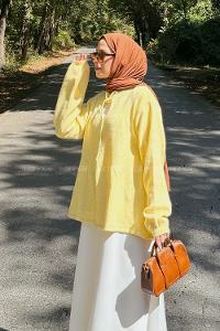 Lamelif Yaka Bağlama Detaylı Kazak Sarı