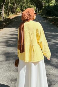 Lamelif Yaka Bağlama Detaylı Kazak Sarı