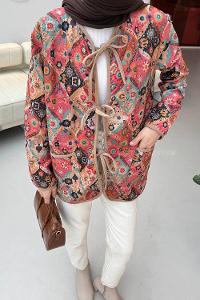 Lamelif Bağcıklı Kapitone Mont Bej