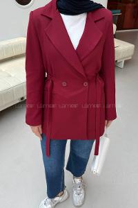 Lamelif Bağlama Detaylı Ceket Bordo
