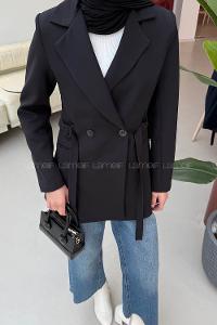 Lamelif Bağlama Detaylı Ceket Siyah