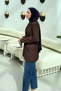 Lamelif Çanta Aksesuarlı Ceket Acı Kahve