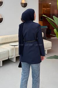 Lamelif Çanta Aksesuarlı Ceket Lacivert