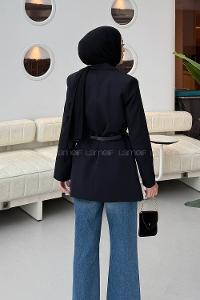 Lamelif Çanta Aksesuarlı Ceket Siyah