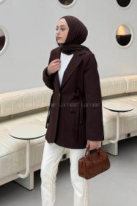 Bitter Brown Jacket Collar Long Arm Cotton Lycra Polyester Jacket