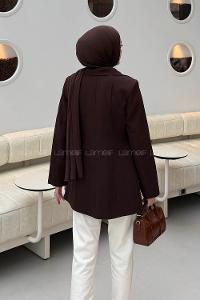 Bitter Brown Jacket Collar Long Arm Cotton Lycra Polyester Jacket