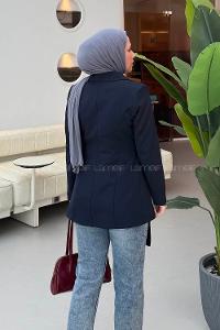 Navy Blue Jacket Collar Long Arm Cotton Lycra Polyester Jacket