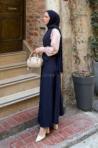 Lamelif Düğme Detaylı Elbise Lacivert