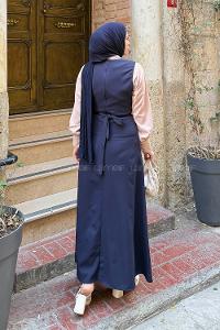 Lamelif Düğme Detaylı Elbise Lacivert