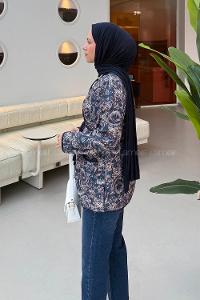 Lamelif Düğmeli Kapitone Ceket Lacivert