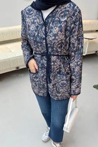 Lamelif Düğmeli Kapitone Ceket Lacivert