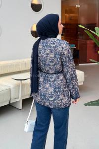 Lamelif Düğmeli Kapitone Ceket Lacivert