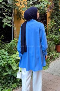 Lamelif Gizli Düğme Detaylı Tesettür Tunik İndigo